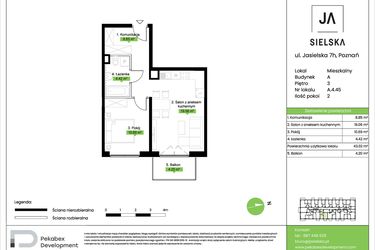 Rzut - Mieszkanie na sprzedaż 2 pokoje o powierzchni 43,02 m² - numer A.4.45 w JA_SIELSKA V