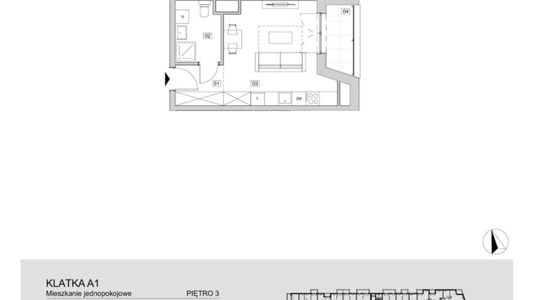 Rzut - Mieszkanie na sprzedaż 1 pokój o powierzchni 28,5 m² - numer A1.3.36 w ATAL Floriana