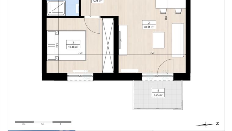 Rzut - Mieszkanie na sprzedaż 2 pokoje o powierzchni 40,15 m² - numer B4/2/28 w MONTANO