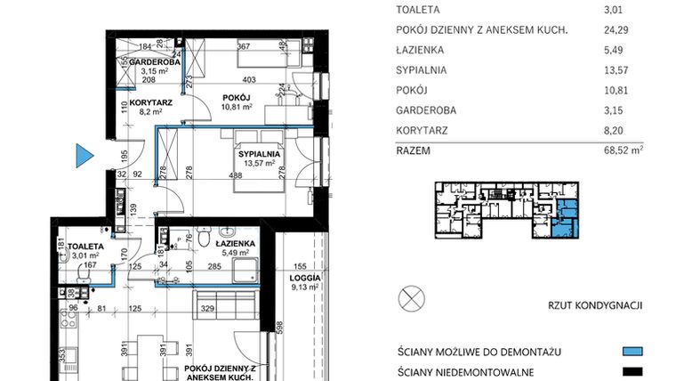 Rzut - Mieszkanie na sprzedaż 3 pokoje o powierzchni 68,27 m² - numer 25 w Comfort Corner