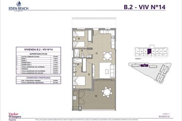 Rzut - Mieszkanie na sprzedaż 2 pokoje o powierzchni 65,56 m² - numer 14 w Eden Beach 2