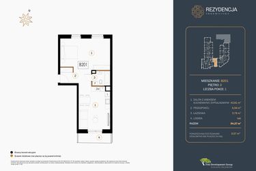 Rzut - Mieszkanie na sprzedaż 1 pokój o powierzchni 54,27 m² - numer B.201 w Rezydencja Śródmiejska