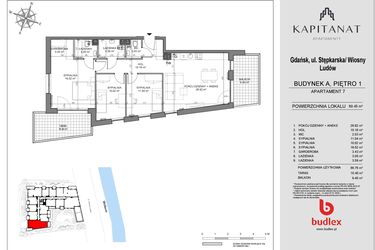 Rzut - Mieszkanie na sprzedaż 4 pokoje o powierzchni 86,76 m² - numer A7 w Kapitanat A