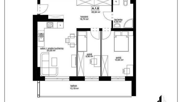 Rzut - Mieszkanie na sprzedaż 3 pokoje o powierzchni 66,12 m² - numer A 8 w Kopernika 15