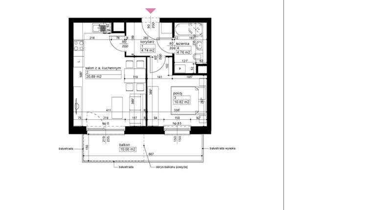 Rzut - Mieszkanie na sprzedaż 2 pokoje o powierzchni 41,21 m² - numer B/3/1/3 w Malta Wołkowyska etap III