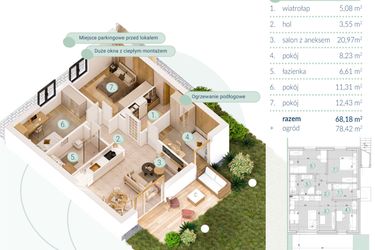Rzut - Mieszkanie na sprzedaż 4 pokoje o powierzchni 68,17 m² - numer B.1.1 w Enklawa