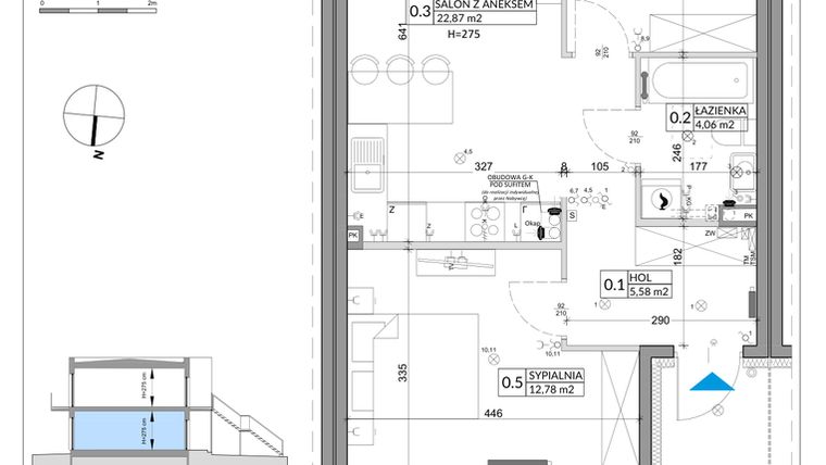 Rzut - Mieszkanie na sprzedaż 3 pokoje o powierzchni 57,39 m² - numer 59A w Osiedle Młodych etap IX