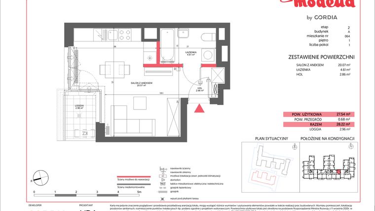 Rzut - Mieszkanie na sprzedaż 1 pokój o powierzchni 27,54 m² - numer A.064 w Modena II