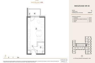 Rzut - Mieszkanie na sprzedaż 1 pokój o powierzchni 27,83 m² - numer 40 w Waterlane Vibe