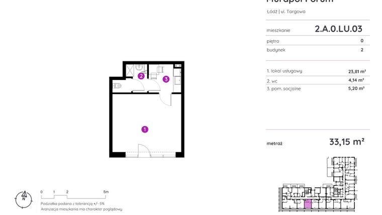Rzut - Lokal użytkowy na sprzedaż 1 pokój o powierzchni 33,15 m² - numer 2.A.0.LU.03 w Murapol Forum