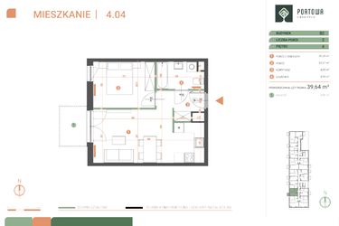 Rzut - Mieszkanie na sprzedaż 2 pokoje o powierzchni 39,41 m² - numer M.04.04 w Casa Feliz Portowa