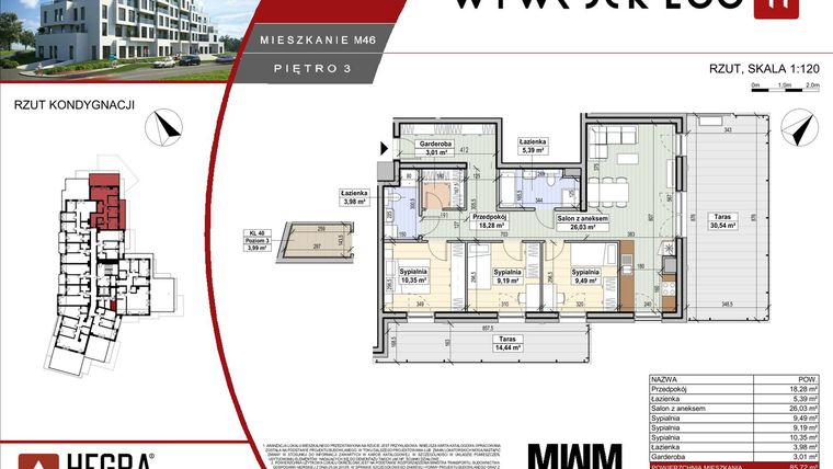 Rzut - Mieszkanie na sprzedaż 4 pokoje o powierzchni 85,72 m² - numer M46 w Apartamenty Wywrockiego 11