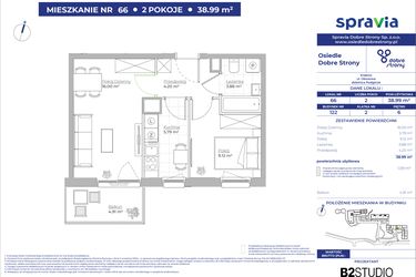 Rzut - Mieszkanie na sprzedaż 2 pokoje o powierzchni 38,99 m² - numer 122/66 w Dobre Strony