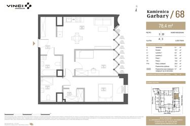 Rzut - Mieszkanie na sprzedaż 3 pokoje o powierzchni 78,4 m² - numer 20 w Garbary 68