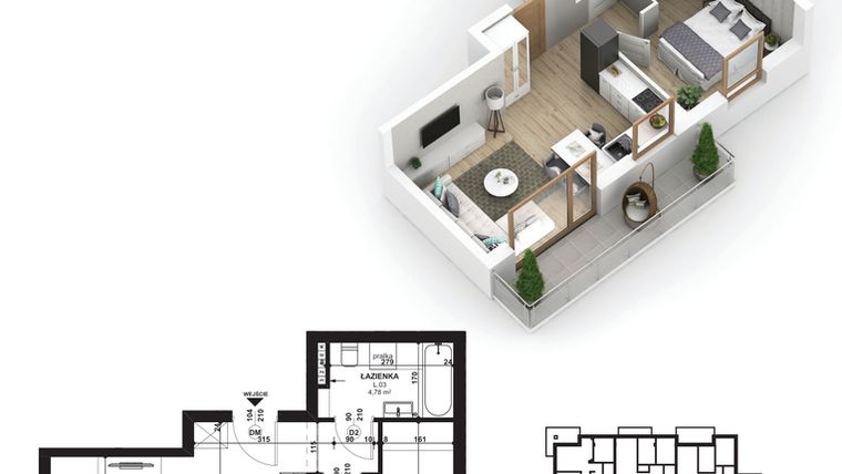 Rzut - Mieszkanie na sprzedaż 2 pokoje o powierzchni 36,82 m² - numer 20 w Piano Park etap V
