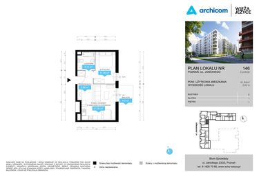 Rzut - Mieszkanie na sprzedaż 2 pokoje o powierzchni 41,84 m² - numer CDEF.146 w Wieża Jeżyce etap II
