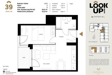Rzut - Mieszkanie na sprzedaż 2 pokoje o powierzchni 39,21 m² - numer A39 w Look Up House