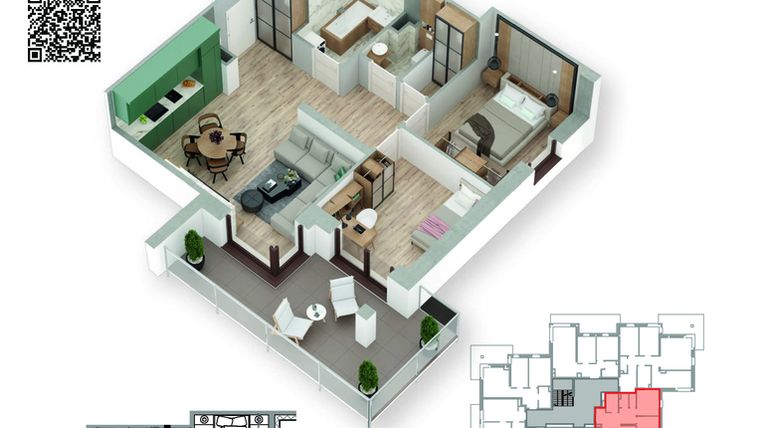Rzut - Mieszkanie na sprzedaż 3 pokoje o powierzchni 59,41 m² - numer 26 w Villa Park - Etap III