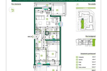 Rzut - Mieszkanie na sprzedaż 3 pokoje o powierzchni 59,92 m² - numer 9C.16 w Zielona Przystań etap II