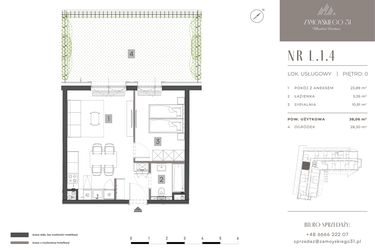 Rzut - Mieszkanie na sprzedaż 2 pokoje o powierzchni 38,06 m² - numer L.1.4 w Zamoyskiego 31