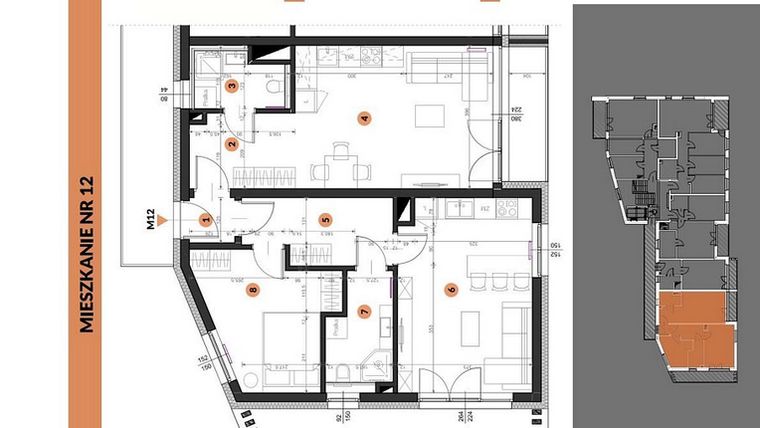 Rzut - Mieszkanie na sprzedaż 4 pokoje o powierzchni 76,42 m² - numer 12 w Buraczana 27