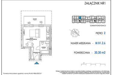 Rzut - Mieszkanie na sprzedaż 1 pokój o powierzchni 30,27 m² - numer B1.2.6 w Apartamenty Nowe Miasto