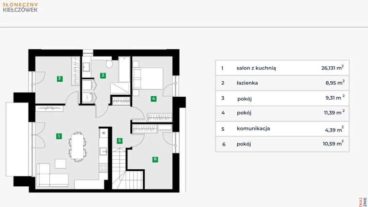 Rzut - Mieszkanie na sprzedaż 4 pokoje o powierzchni 71,26 m² - numer 5F/2 w Słoneczny Kiełczówek etap VII