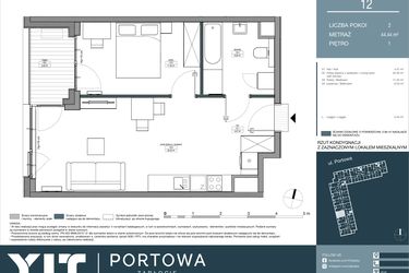 Rzut - Mieszkanie na sprzedaż 2 pokoje o powierzchni 44,44 m² - numer 12 w Portowa Zabłocie