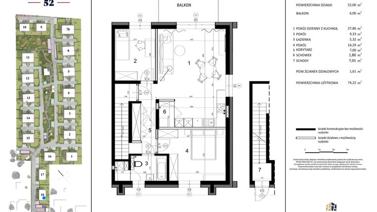 Rzut - Dom na sprzedaż 3 pokoje o powierzchni 74,22 m² - numer 18B w Rataja 52 - etap III