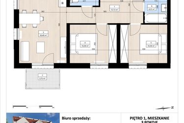 Rzut - Mieszkanie na sprzedaż 3 pokoje o powierzchni 60,53 m² - numer B3/1/22 w Montano bud. B3