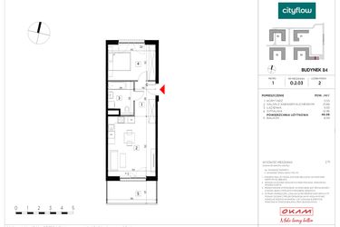 Rzut - Mieszkanie na sprzedaż 2 pokoje o powierzchni 46,08 m² - numer O.2.03 w CityFlow etap II