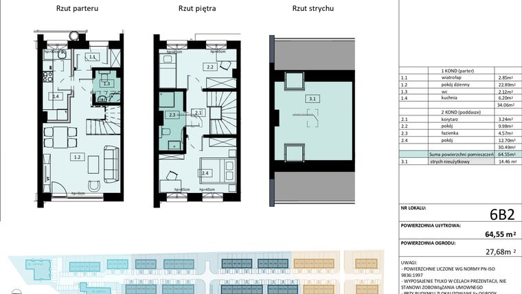 Rzut - Mieszkanie na sprzedaż 3 pokoje o powierzchni 64,55 m² - numer 6.B2 w Osiedle Primo