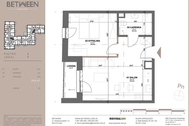 Rzut - Mieszkanie na sprzedaż 2 pokoje o powierzchni 39,54 m² - numer 7 w BETWEEN