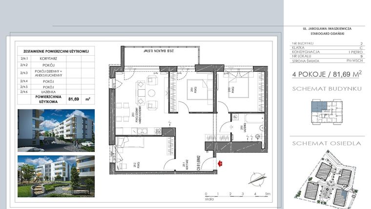 Rzut - Mieszkanie na sprzedaż 4 pokoje o powierzchni 81,69 m² - numer C9 w Osiedle Lawendowe