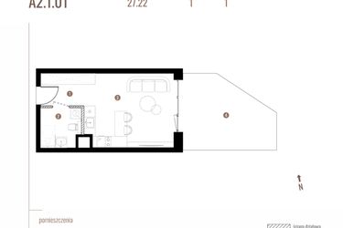 Rzut - Mieszkanie na sprzedaż 1 pokój o powierzchni 27,23 m² - numer A2.1.01 w Belg Apartamenty etap II