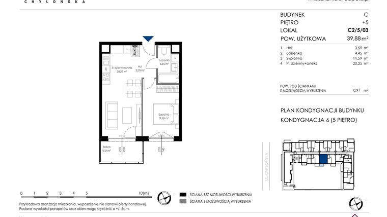 Rzut - Mieszkanie na sprzedaż 2 pokoje o powierzchni 39,88 m² - numer C2/5/03 w Chylońska STO10 etap III