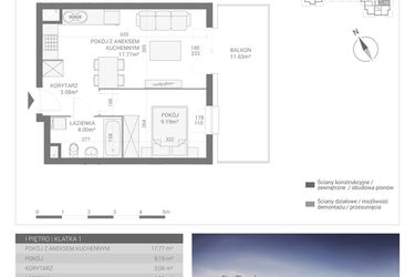 Rzut - Mieszkanie na sprzedaż 2 pokoje o powierzchni 34,04 m² - numer M6 w Apartamenty Przystań bud. F