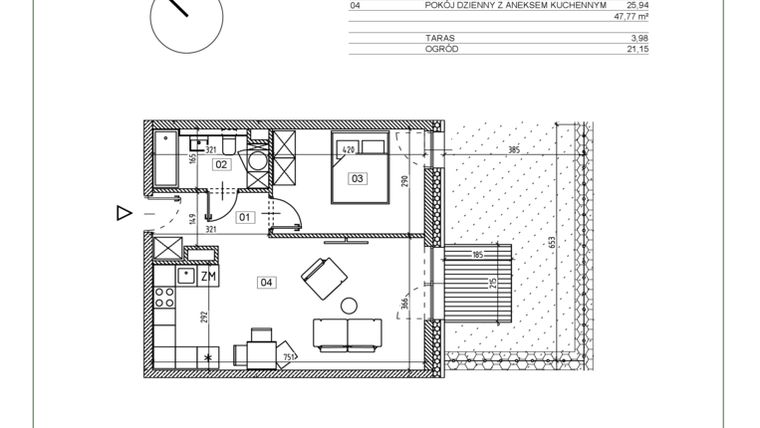 Rzut - Mieszkanie na sprzedaż 2 pokoje o powierzchni 47,8 m² - numer I.M02 w Osiedle Glivia Zachodnia