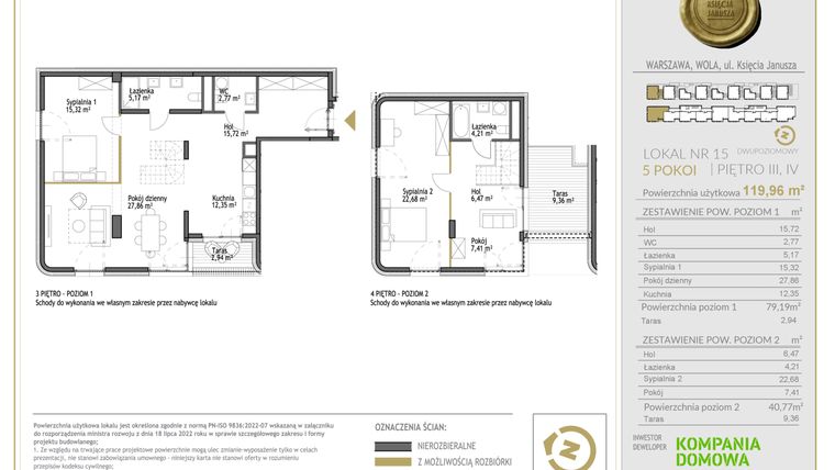 Rzut - Mieszkanie na sprzedaż 4 pokoje o powierzchni 119,96 m² - numer WKJ-LM-15 w Wola Księcia Janusza