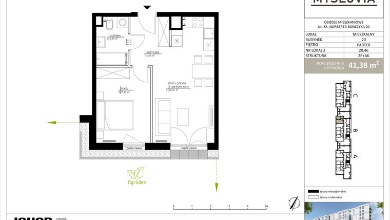 Rzut - Mieszkanie na sprzedaż 2 pokoje o powierzchni 41,38 m² - numer M.LM.20.46 w Myslovia