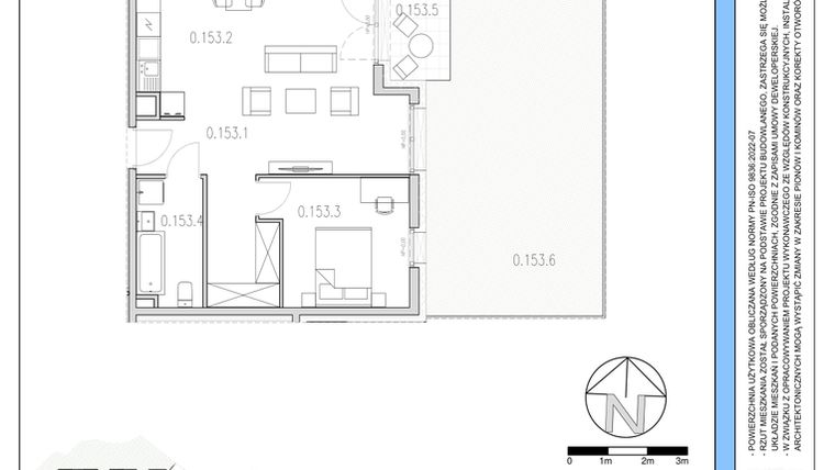 Rzut - Mieszkanie na sprzedaż 2 pokoje o powierzchni 54,56 m² - numer 153 w Osiedle Solne etap II
