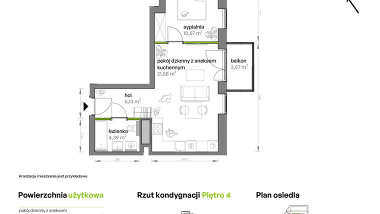 Rzut - Mieszkanie na sprzedaż 2 pokoje o powierzchni 41,67 m² - numer AA0401 w Ptasia Vita