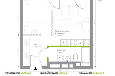Rzut - Mieszkanie na sprzedaż 1 pokój o powierzchni 35,52 m² - numer A.2.12 w Jesionowa Vita