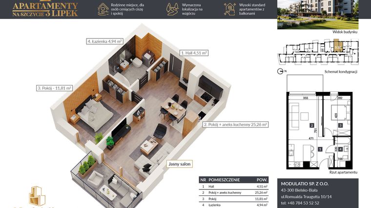 Rzut - Mieszkanie na sprzedaż 2 pokoje o powierzchni 46,52 m² - numer A.3.31 w Apartamenty na Szczycie 3 Lipek