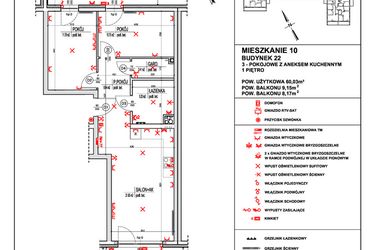 Rzut - Mieszkanie na sprzedaż 3 pokoje o powierzchni 60,03 m² - numer 10 w Osiedle 4 Pory Roku - Etap VIII