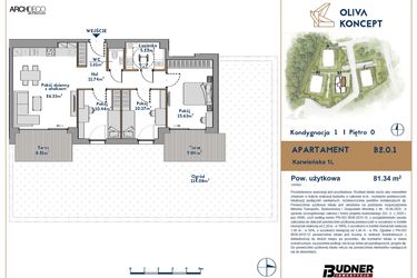 Rzut - Mieszkanie na sprzedaż 4 pokoje o powierzchni 81,34 m² - numer B2.0.1_nps w Oliva Koncept II