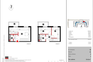 Rzut - Mieszkanie na sprzedaż 3 pokoje o powierzchni 57,42 m² - numer 53 w Mochtyńska 56