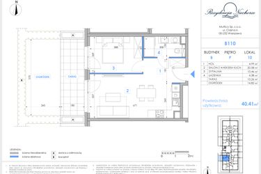 Rzut - Mieszkanie na sprzedaż 2 pokoje o powierzchni 40,33 m² - numer B110 w Rezydencja Niechorze II