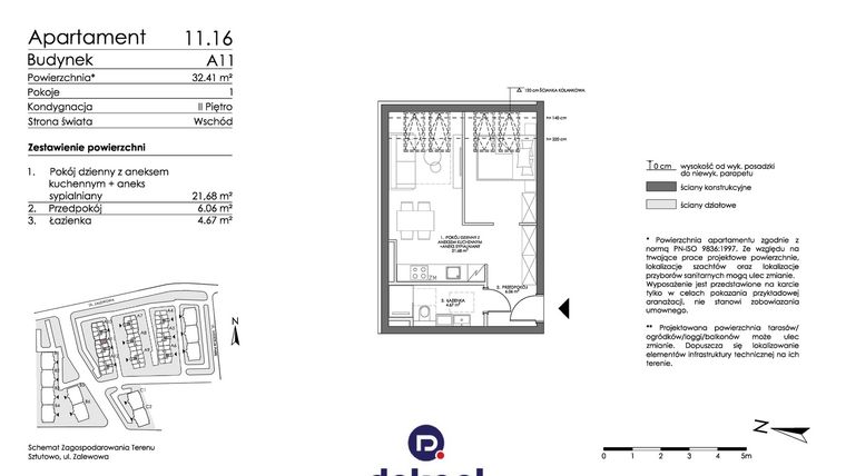 Rzut - Mieszkanie na sprzedaż 1 pokój o powierzchni 32,41 m² - numer 11.16 w Trimare