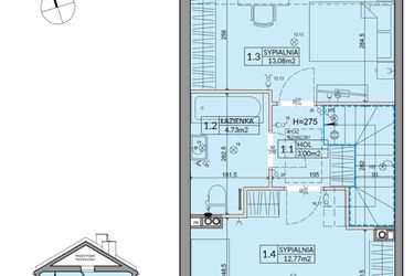 Rzut - Dom na sprzedaż 3 pokoje o powierzchni 72,53 m² - numer 61A w Nova Magdalenka 7 etap IV-VI